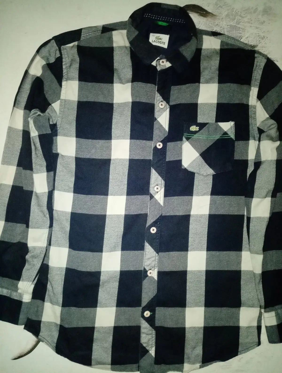 Lacoste Black and White Checkered Long Sleeve Shirt