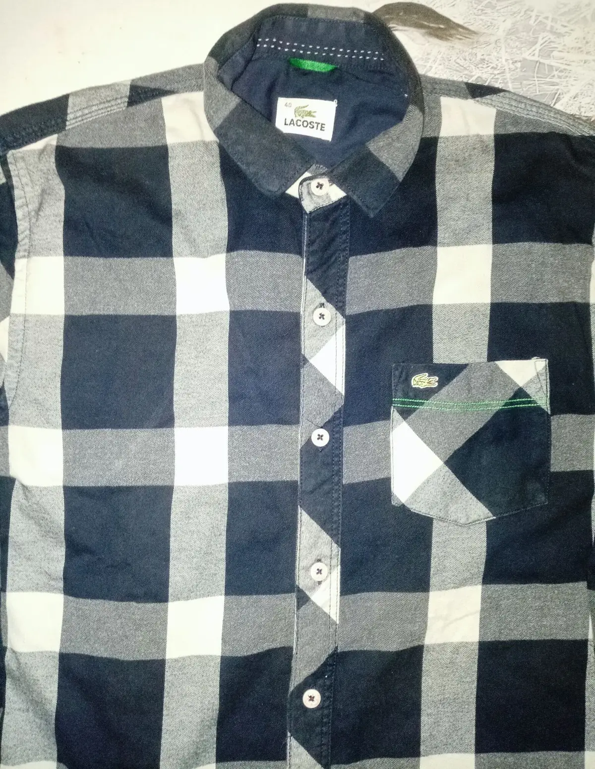 Lacoste Black and White Checkered Long Sleeve Shirt
