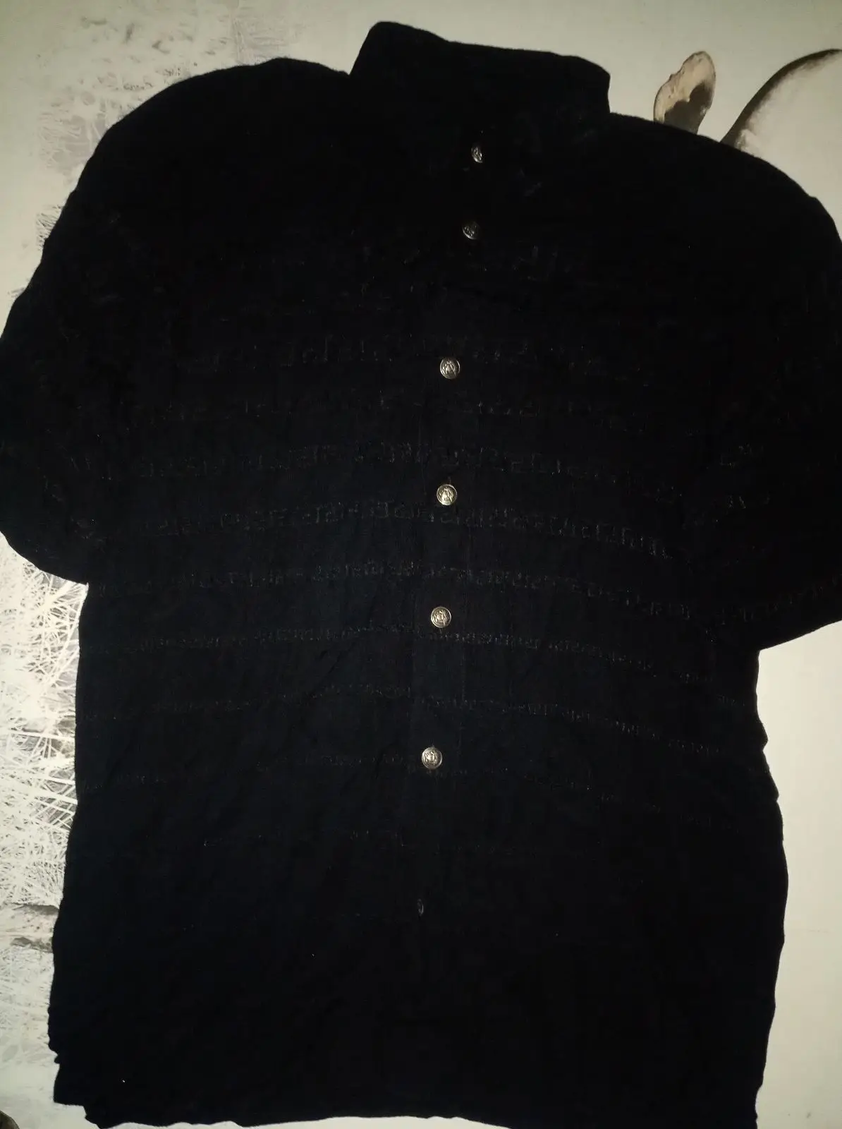 Black Short-Sleeve Button-Up Shirt