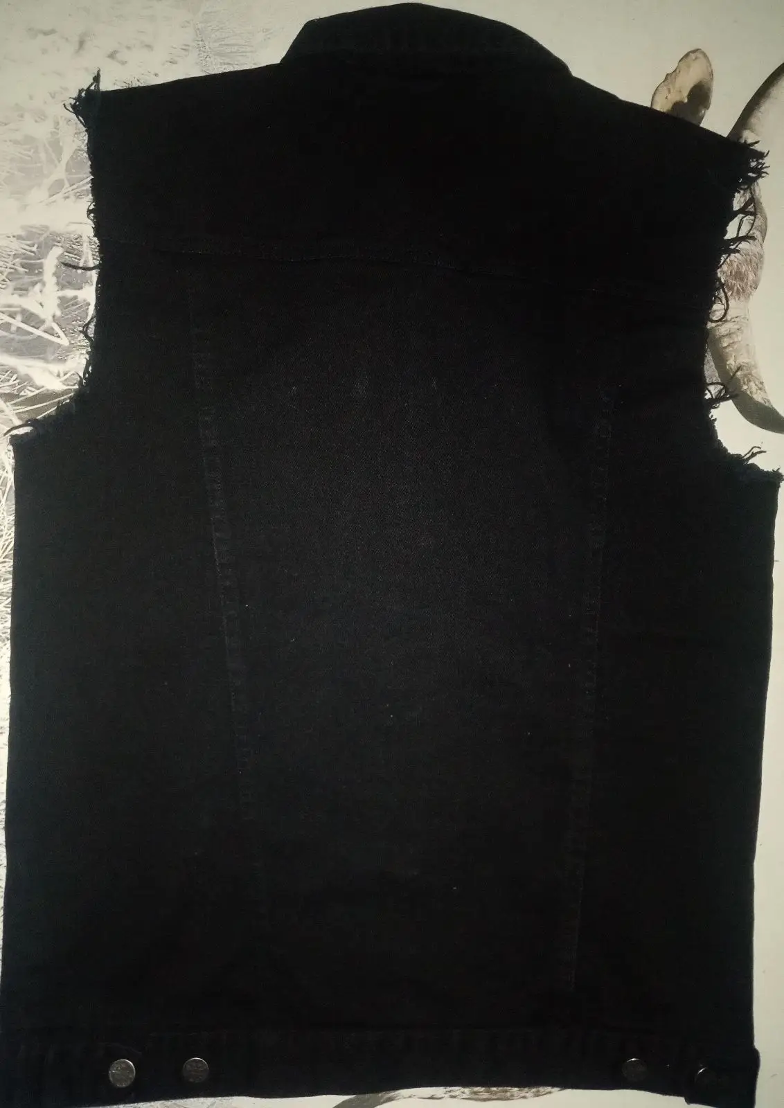 Black Denim Battle Vest with Heavy Metal Patches Size M