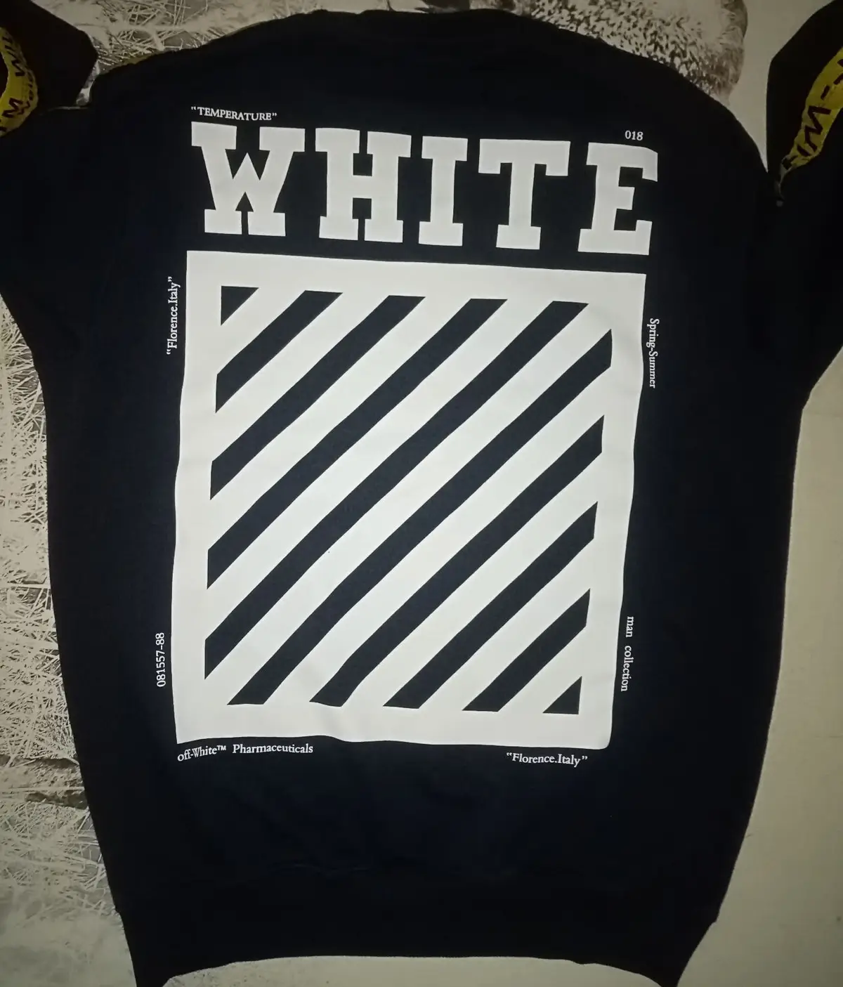 Off-White Black Crewneck Sweatshirt with Industrial Tape Sleeves