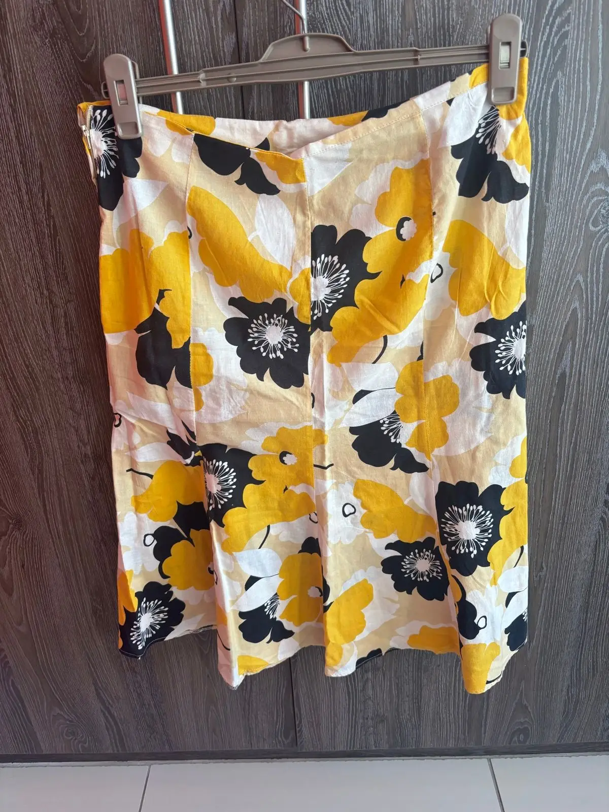 Jet Yellow and Black Floral Print Skirt