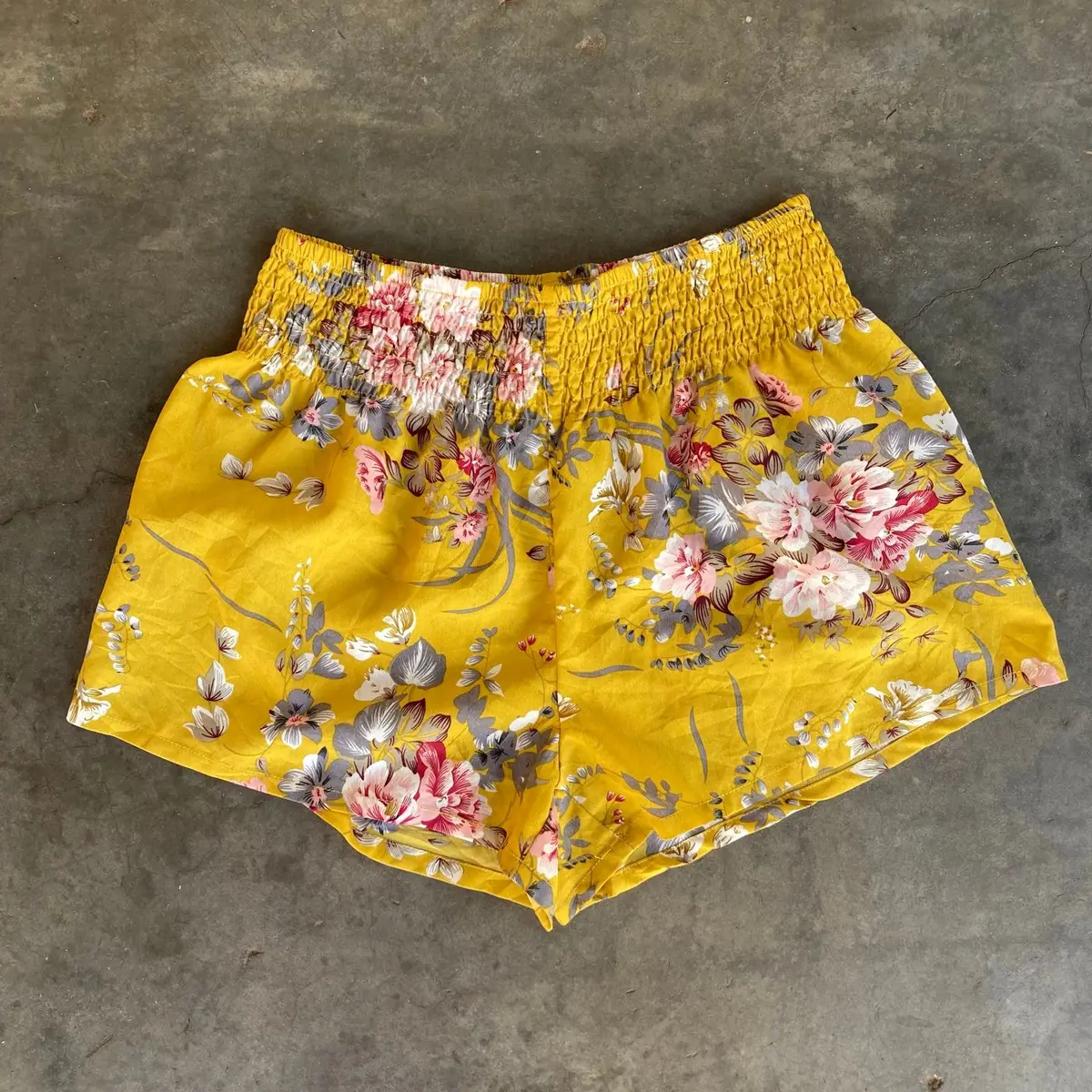 Shein Yellow Floral Smocked Waist Shorts