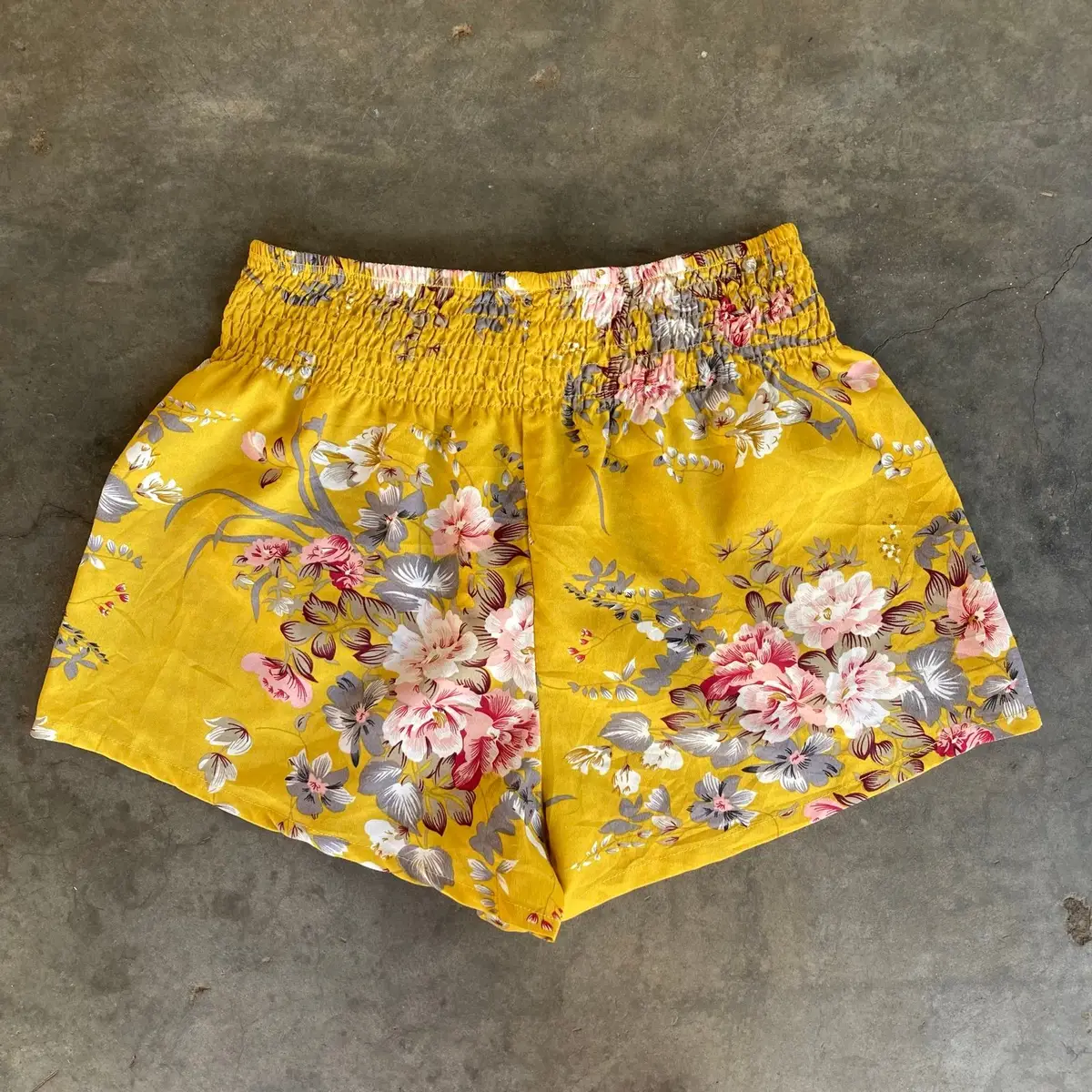 Shein Yellow Floral Smocked Waist Shorts