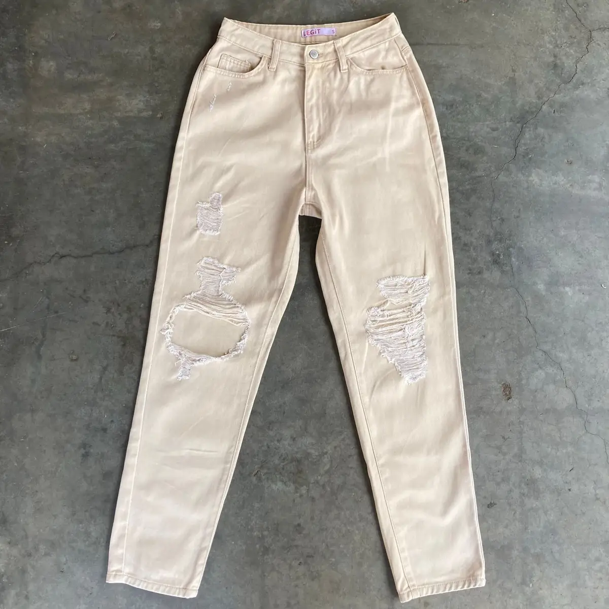 Legit Cream Distressed Denim Jeans