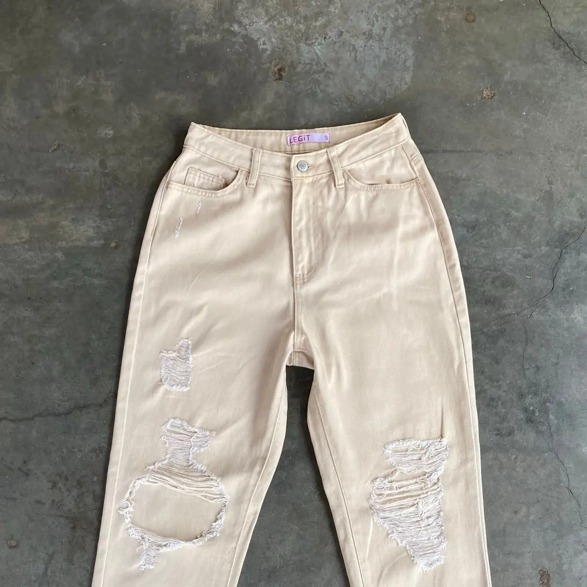 Legit Cream Distressed Denim Jeans