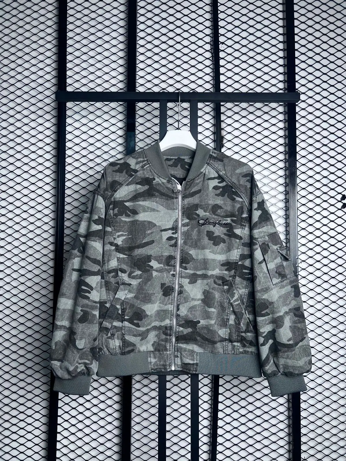 Camo Bomber Jacket with Zip Pocket