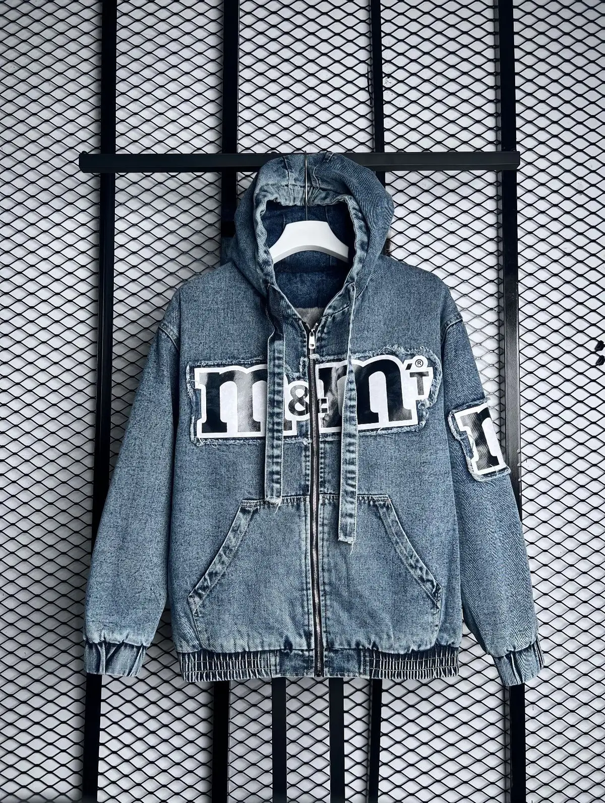 Denim Zip Hoodie with m&m Patches