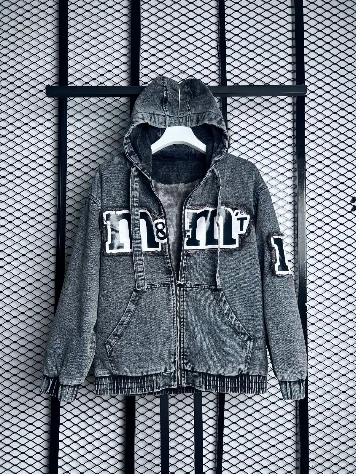 Denim Zip Hoodie with m&m Patches