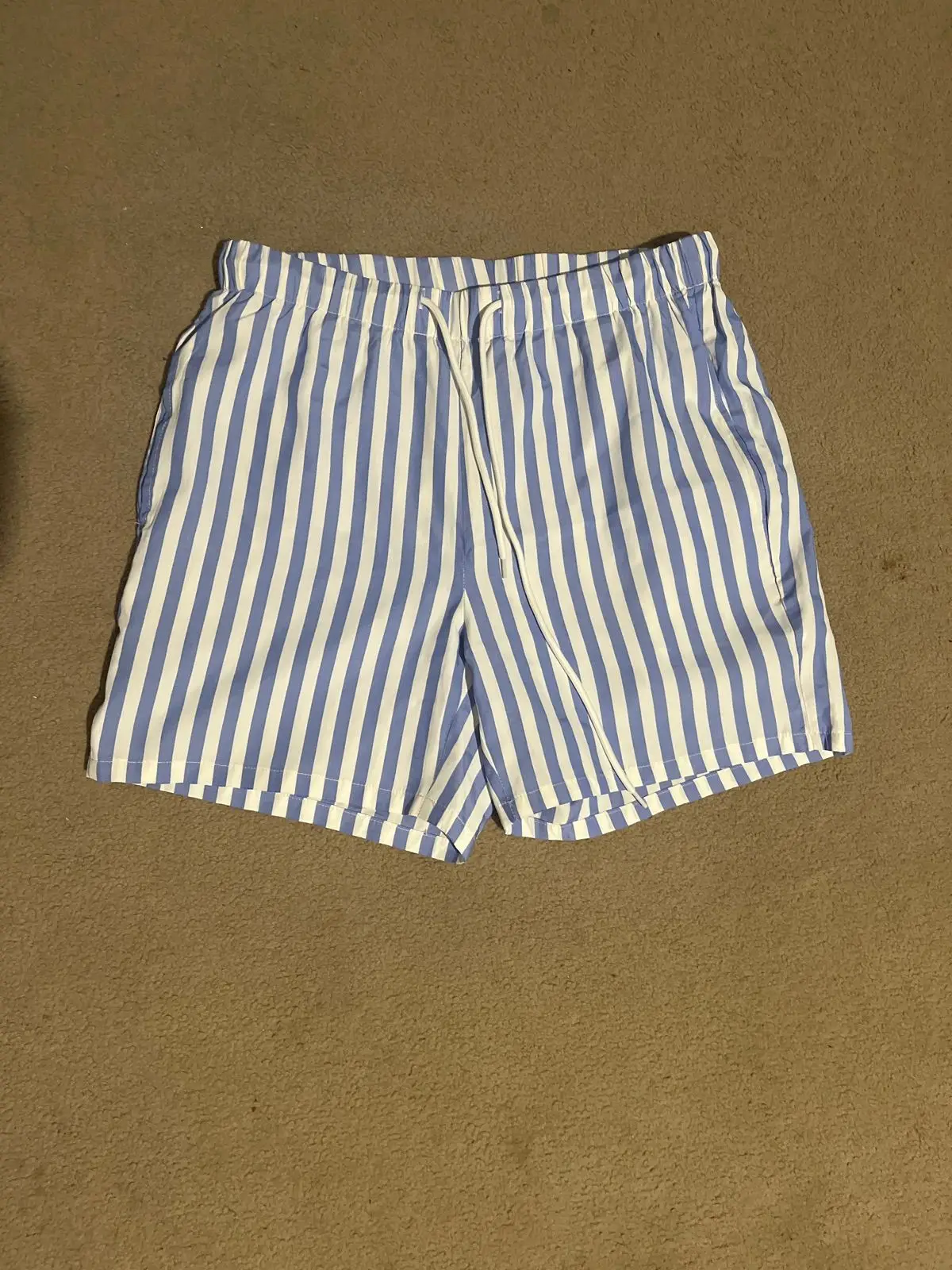 Blue and White Striped Shorts