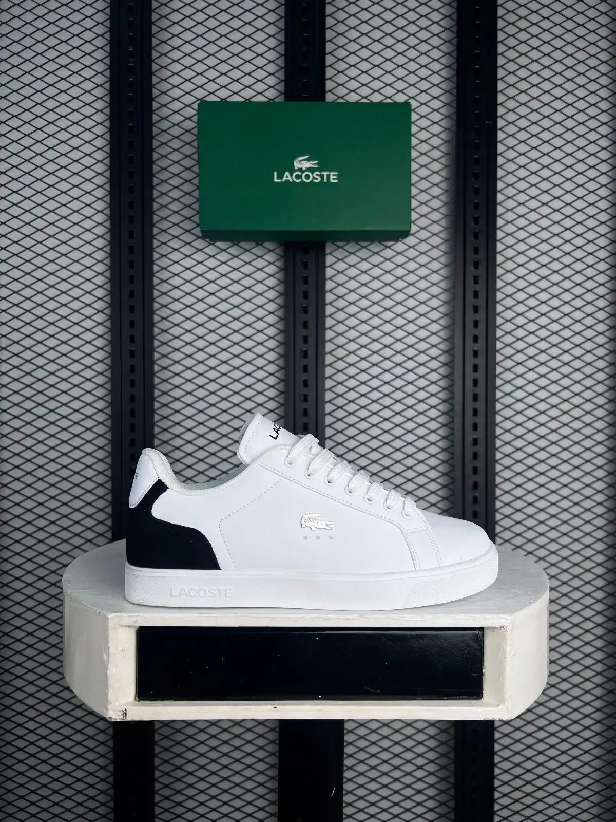 Lacoste White and Black Leather Sneakers