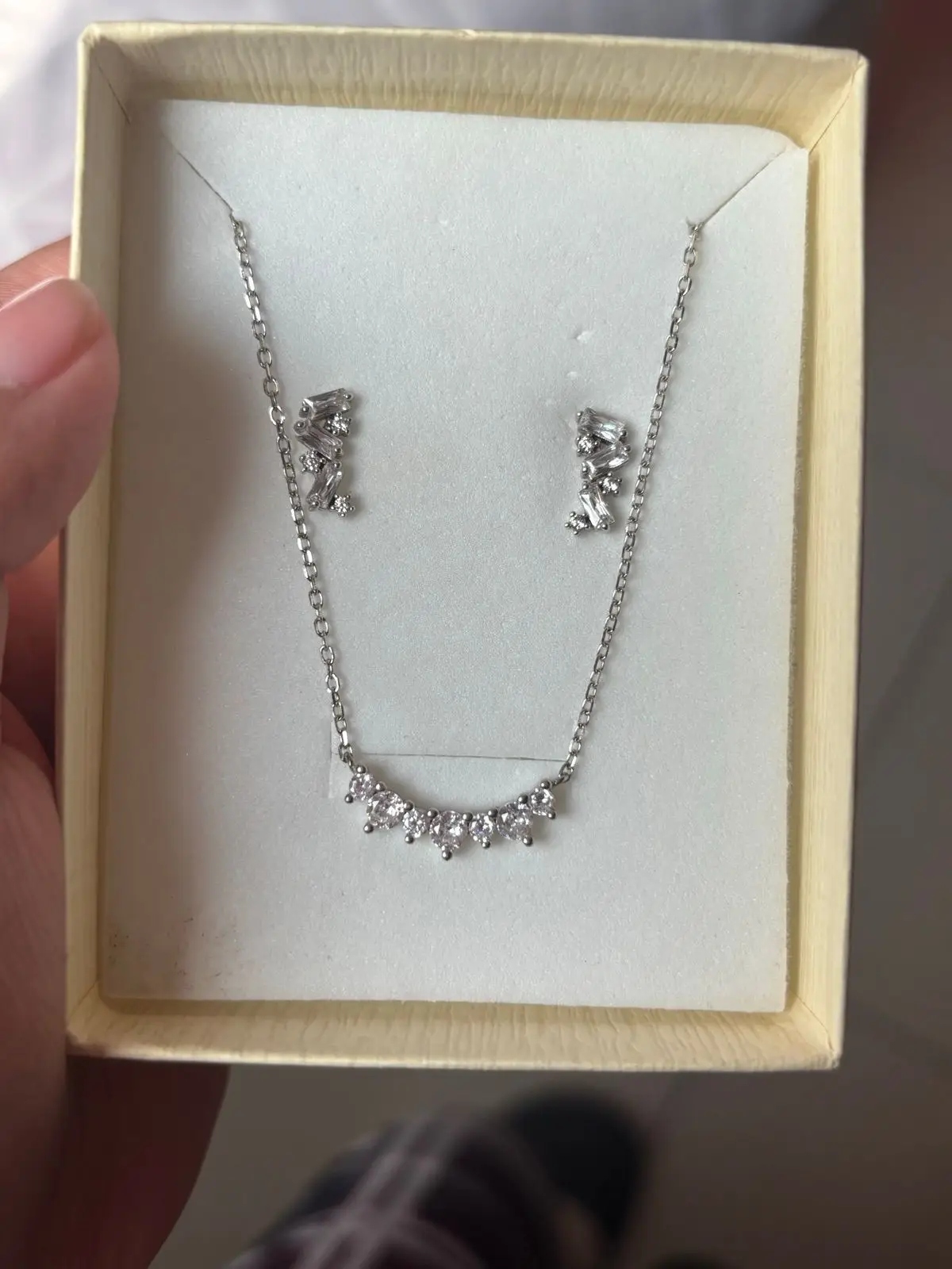 Silver-Tone Necklace and Earring Set with Stones