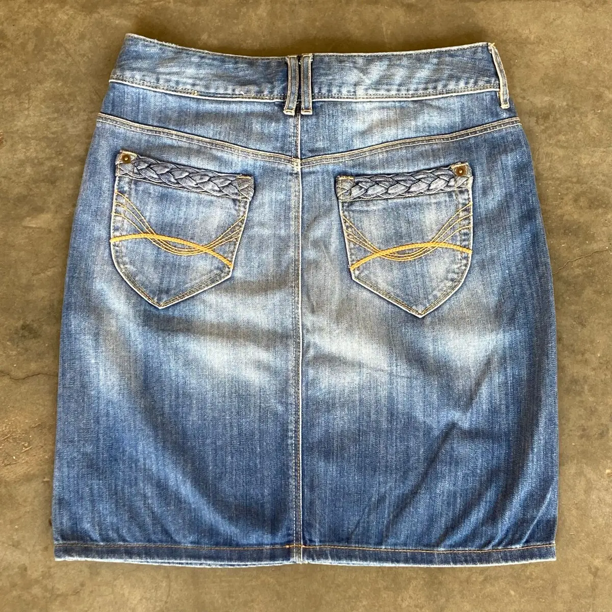 Blue Denim Skirt with Braided Pockets