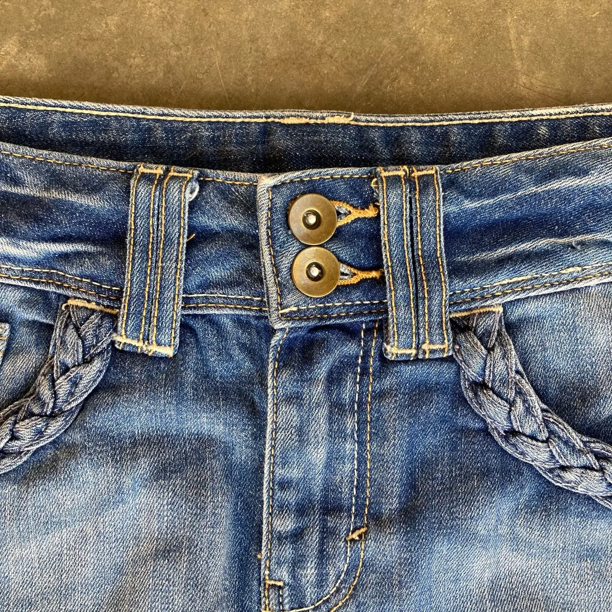 Blue Denim Skirt with Braided Pockets