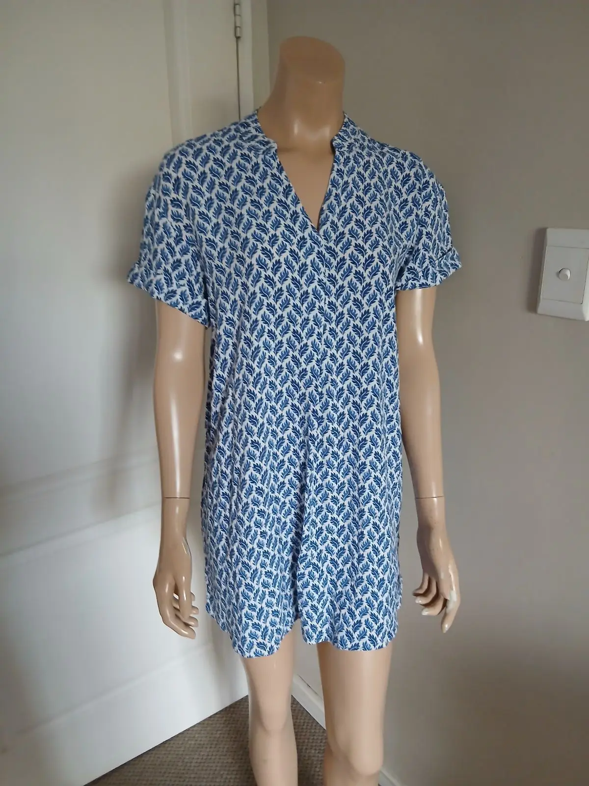 H&M Blue and White Patterned Playsuit UK 8