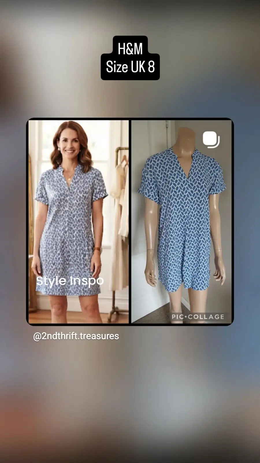 H&M Blue and White Patterned Playsuit UK 8