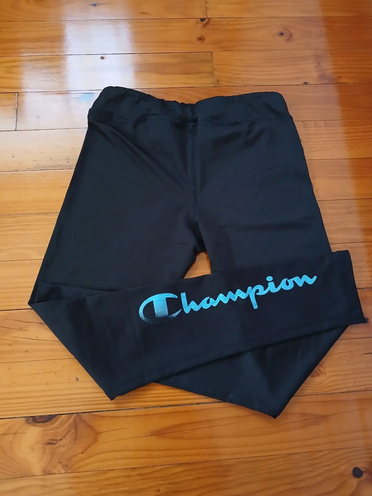 Champion Black Leggings with Blue Logo