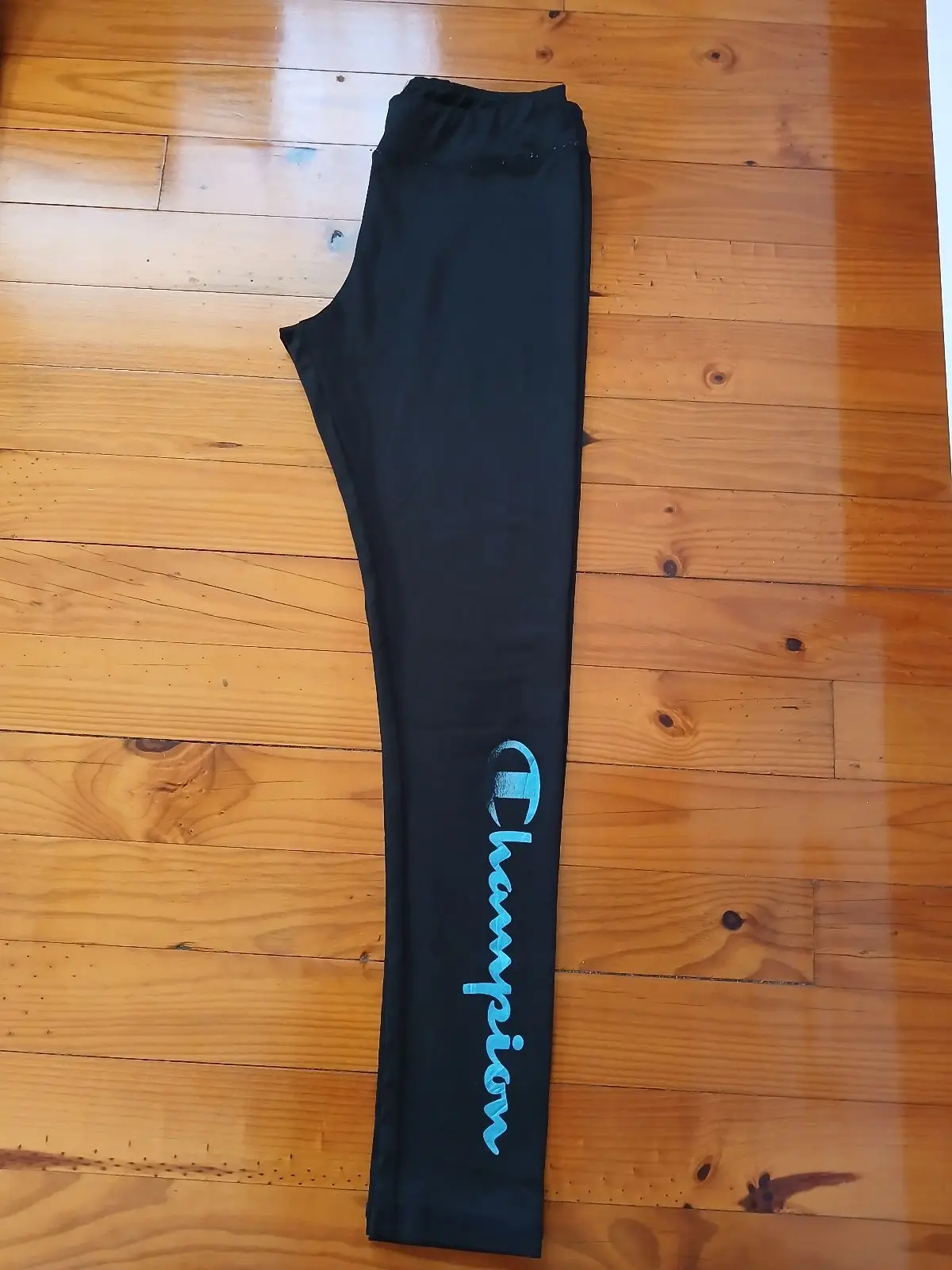 Champion Black Leggings with Blue Logo