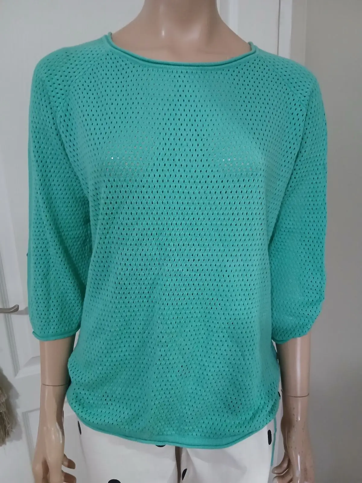 Old Khaki Turquoise Knit Top Size S