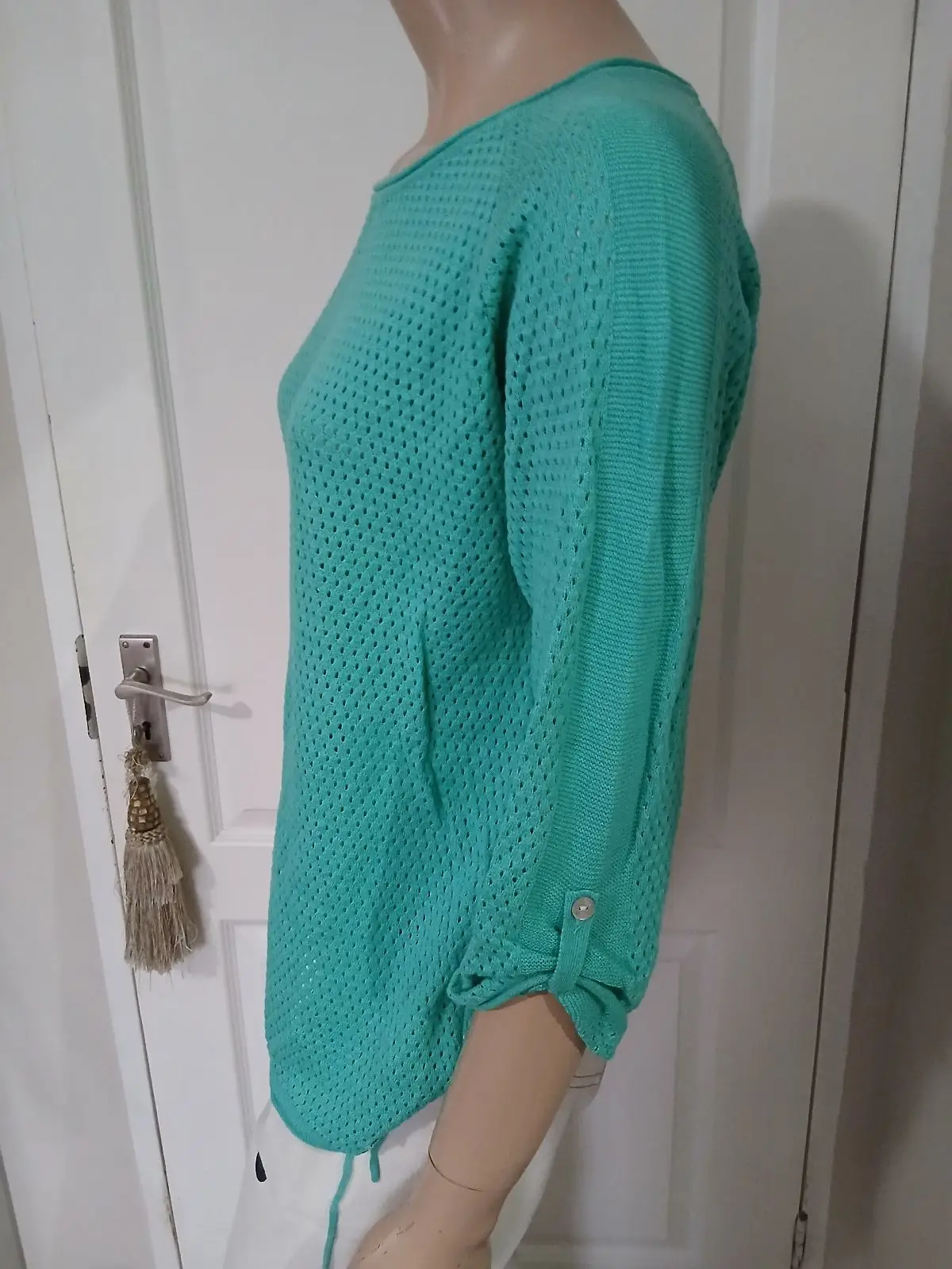 Old Khaki Turquoise Knit Top Size S