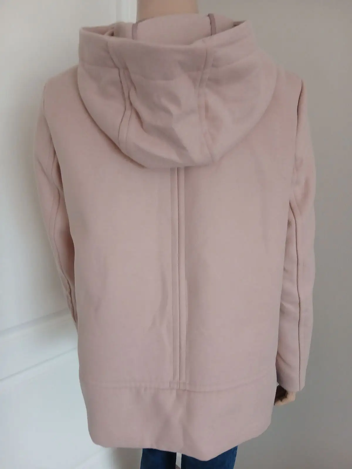 Zara Pink Wool Blend Coat with Faux Fur Hood