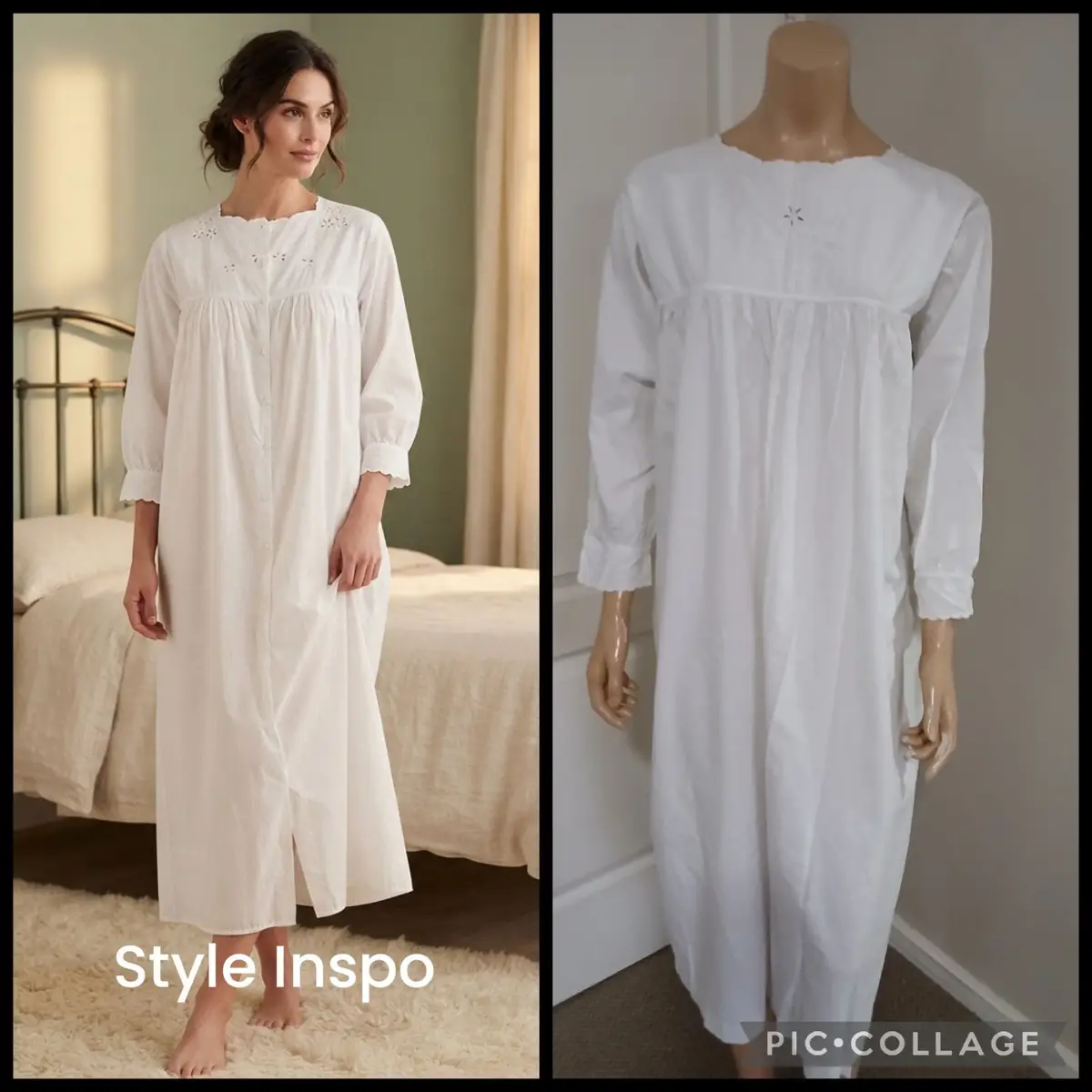 Vintage Style White Cotton Long Nightgown