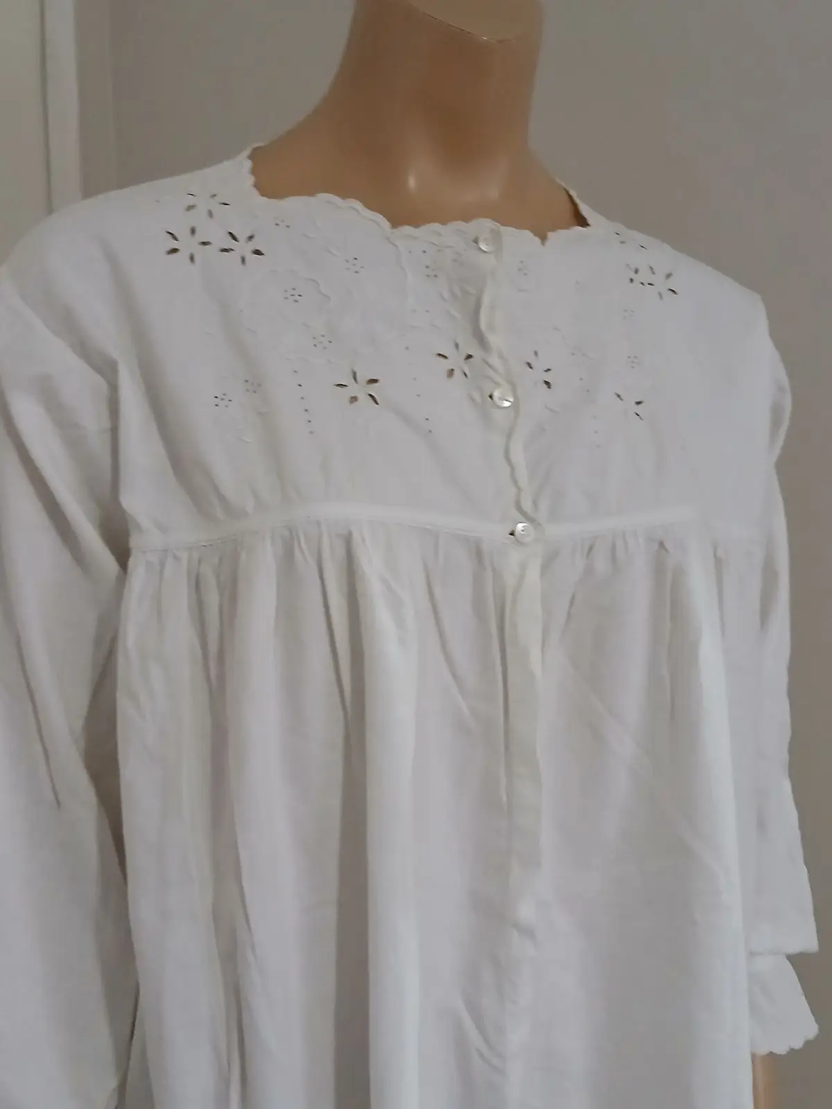 Vintage Style White Cotton Long Nightgown