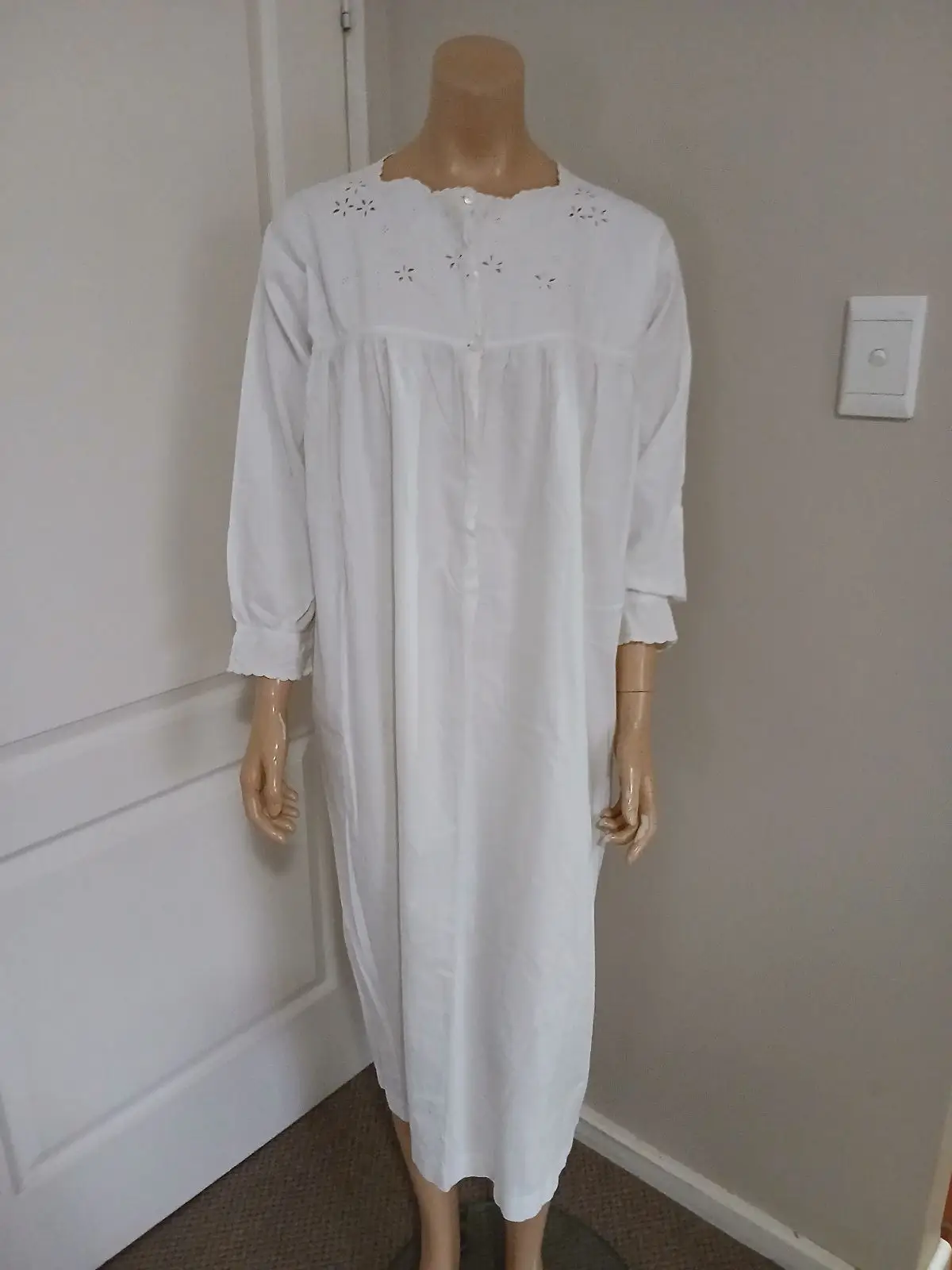 Vintage Style White Cotton Long Nightgown