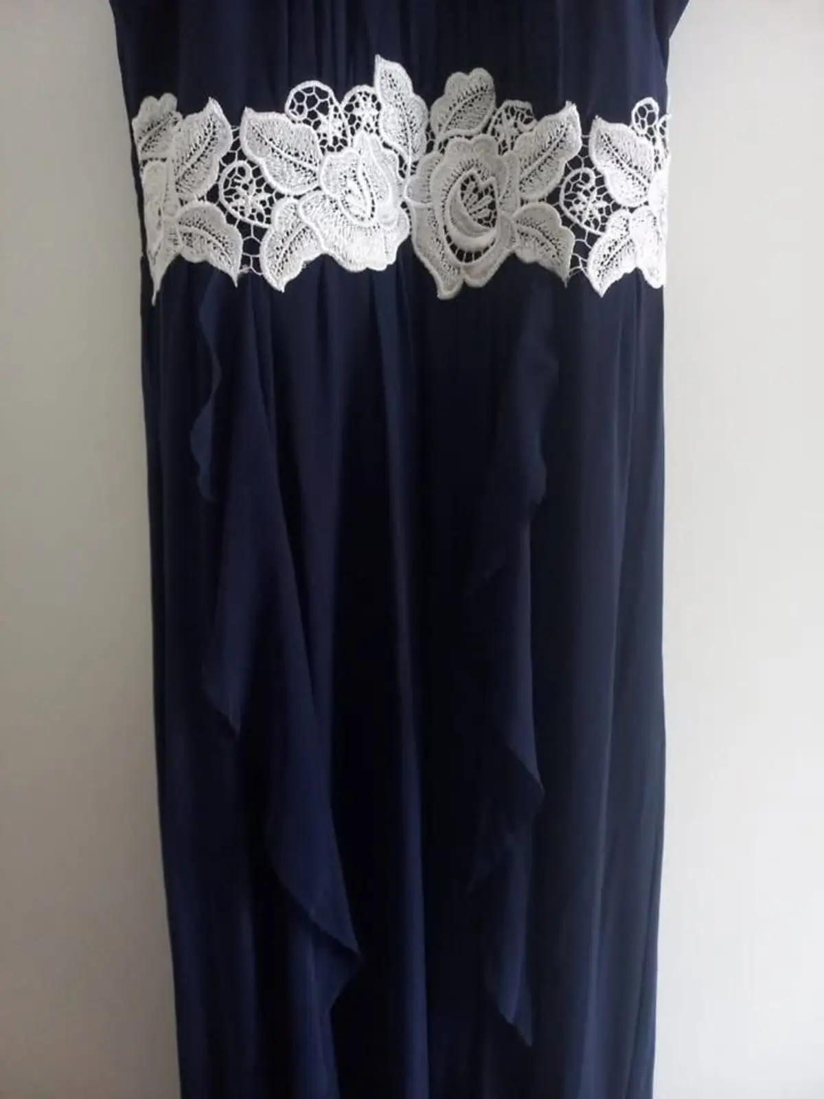 Navy Blue Halterneck Dress with White Lace Waist