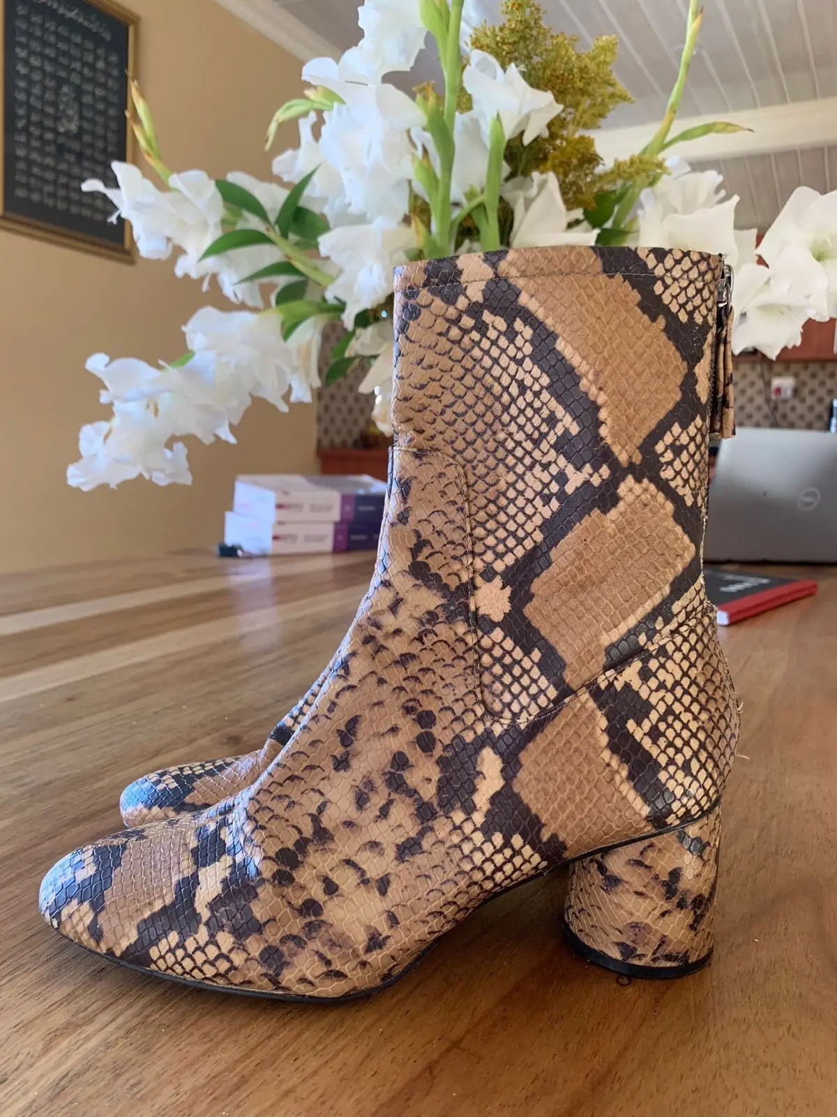 Zara Snakeskin Print Block Heel Boots