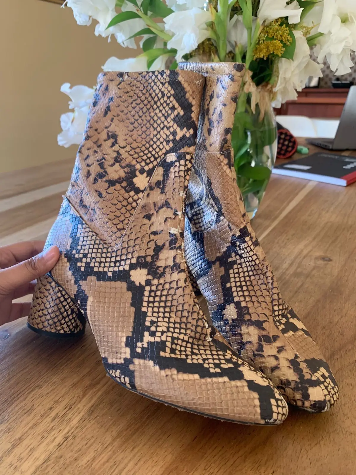 Zara Snakeskin Print Block Heel Boots