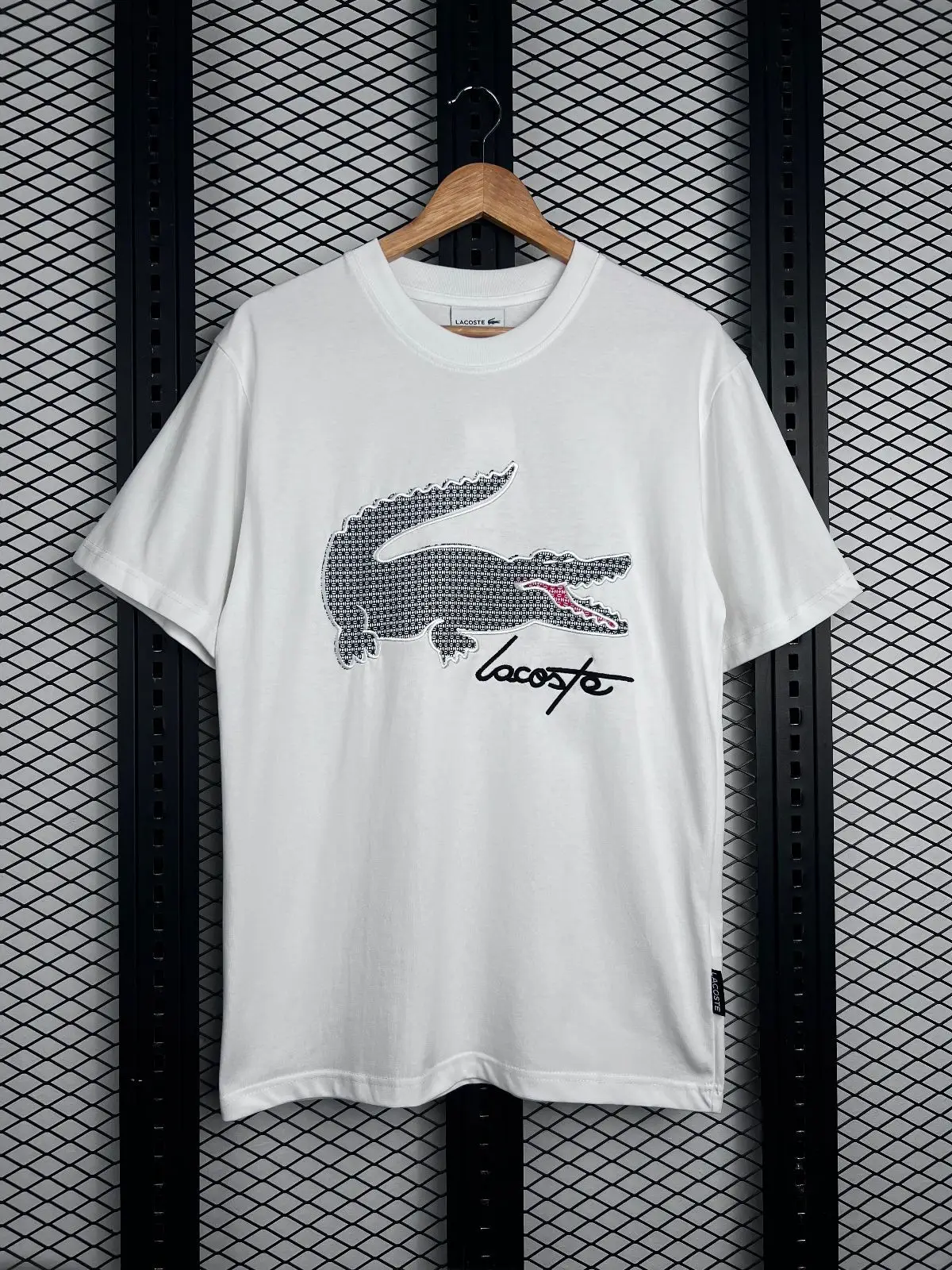 Lacoste White Graphic T-Shirt with Large Crocodile Logo