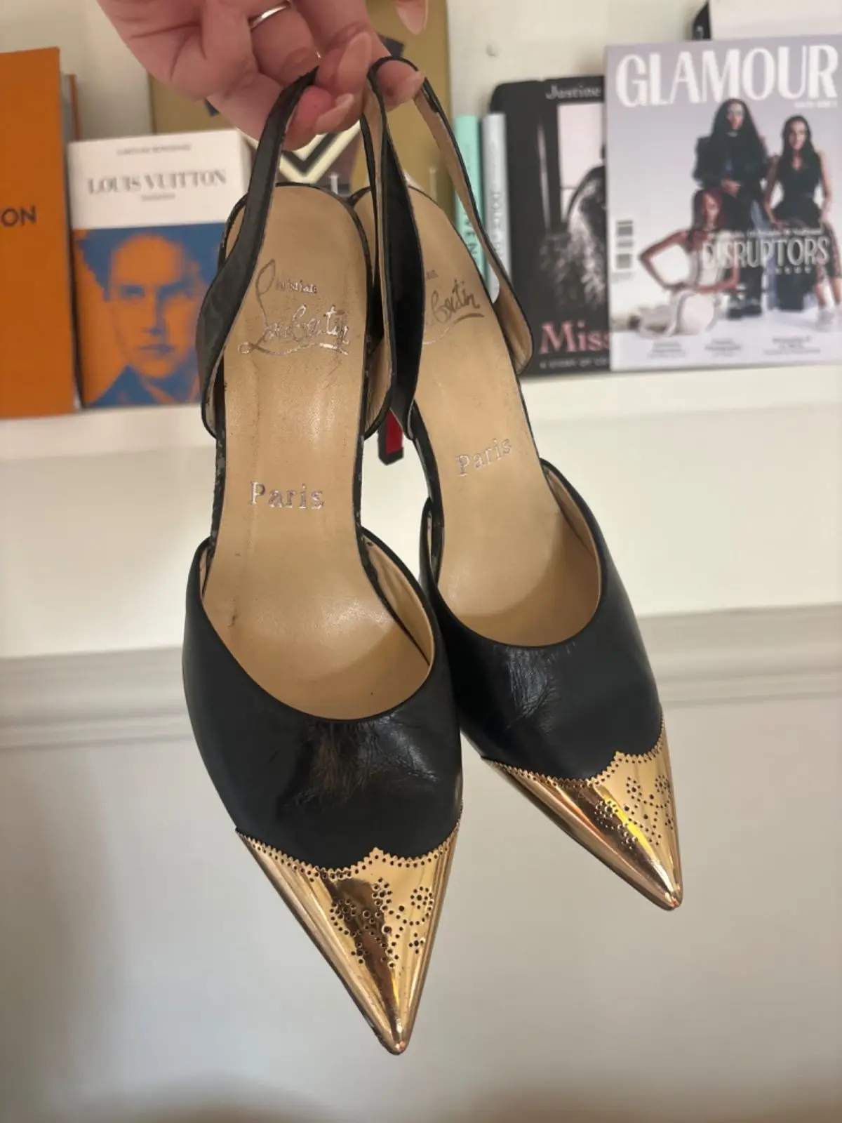 Christian Louboutin Black Heels with Gold Toe Cap