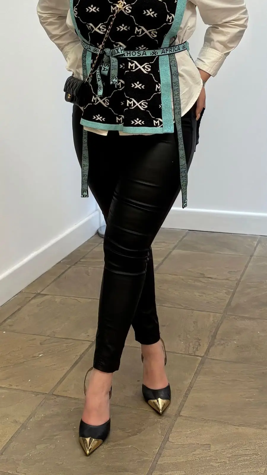 Christian Louboutin Black Heels with Gold Toe Cap