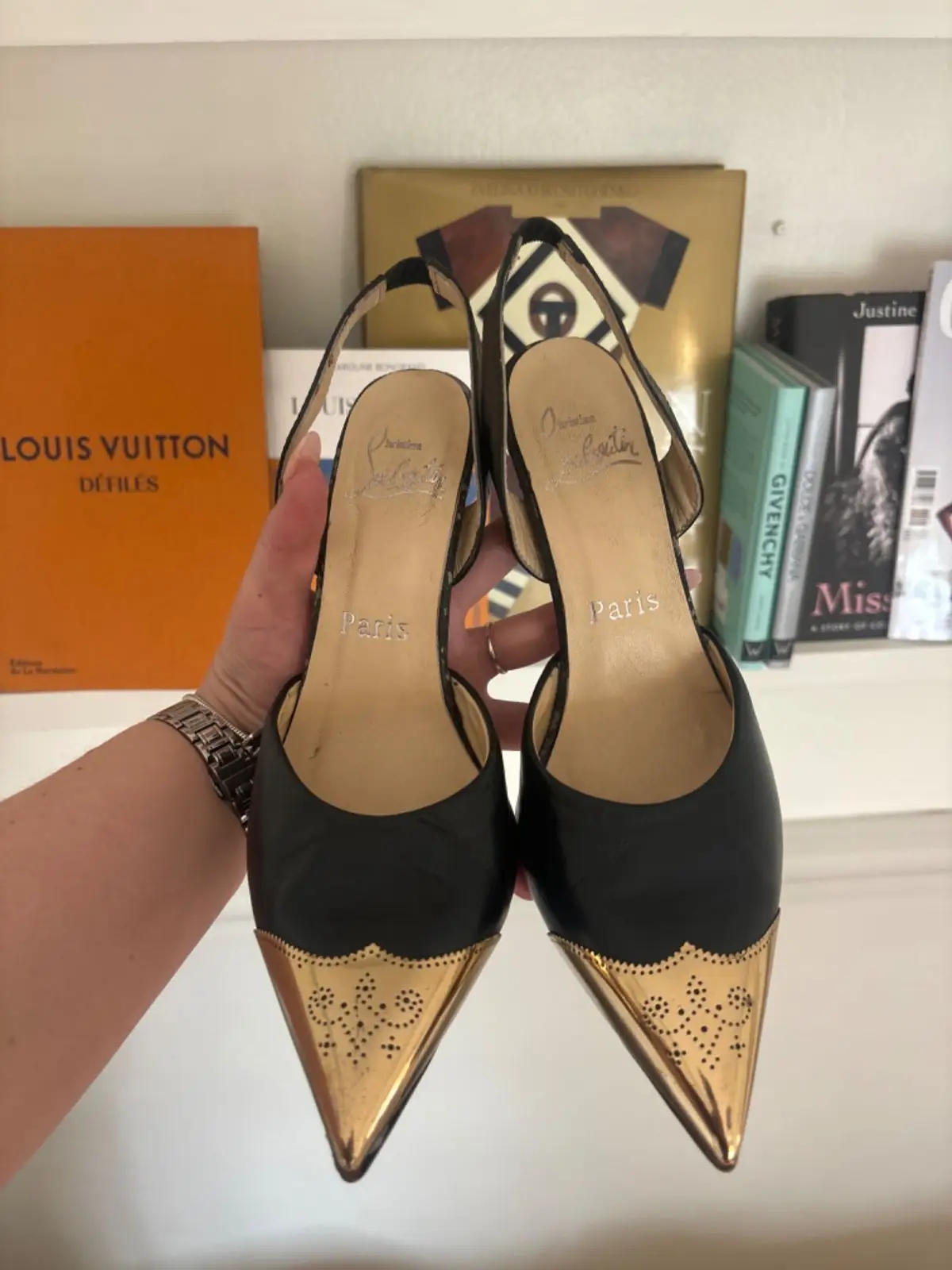 Christian Louboutin Black Heels with Gold Toe Cap