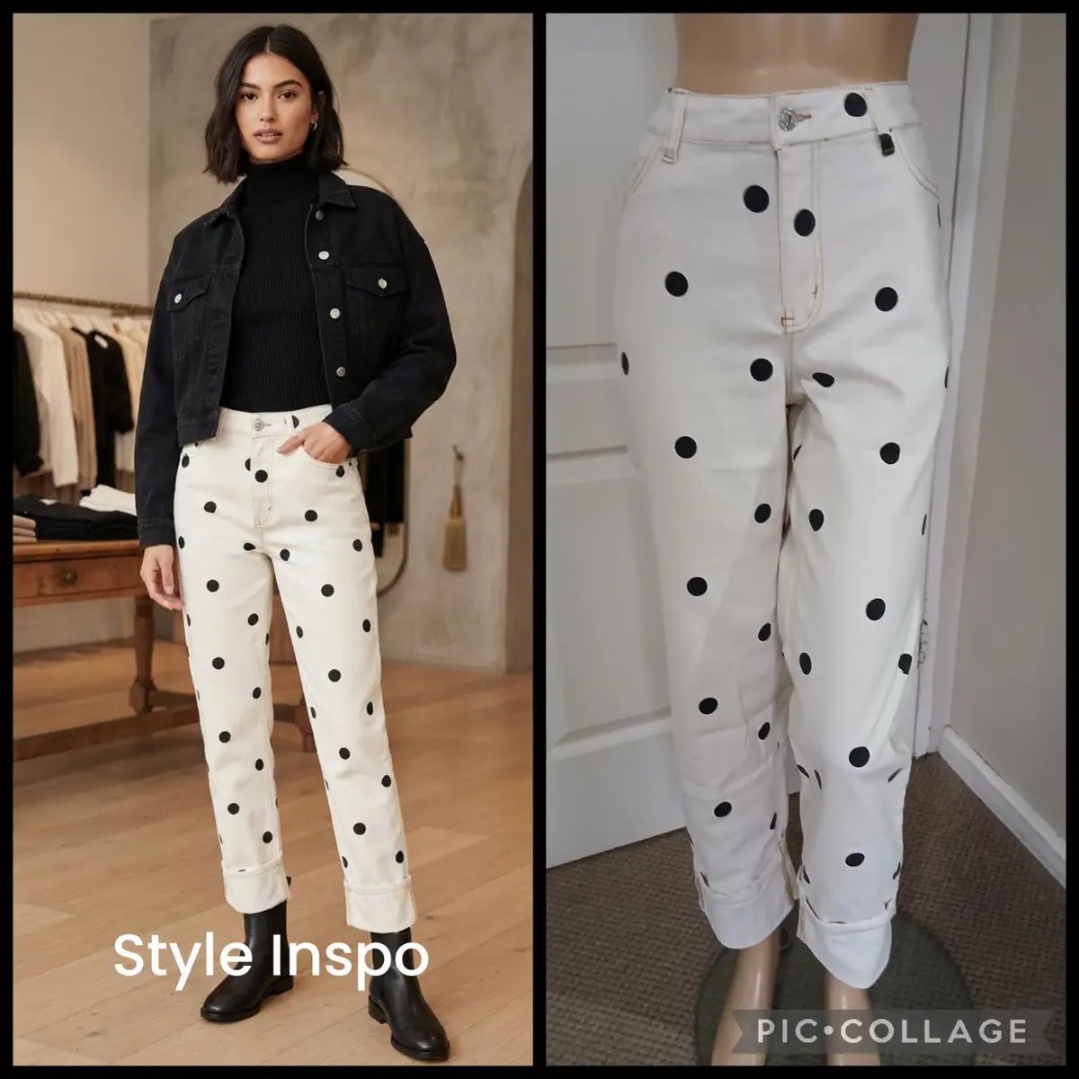 White Polka Dot Denim Jeans