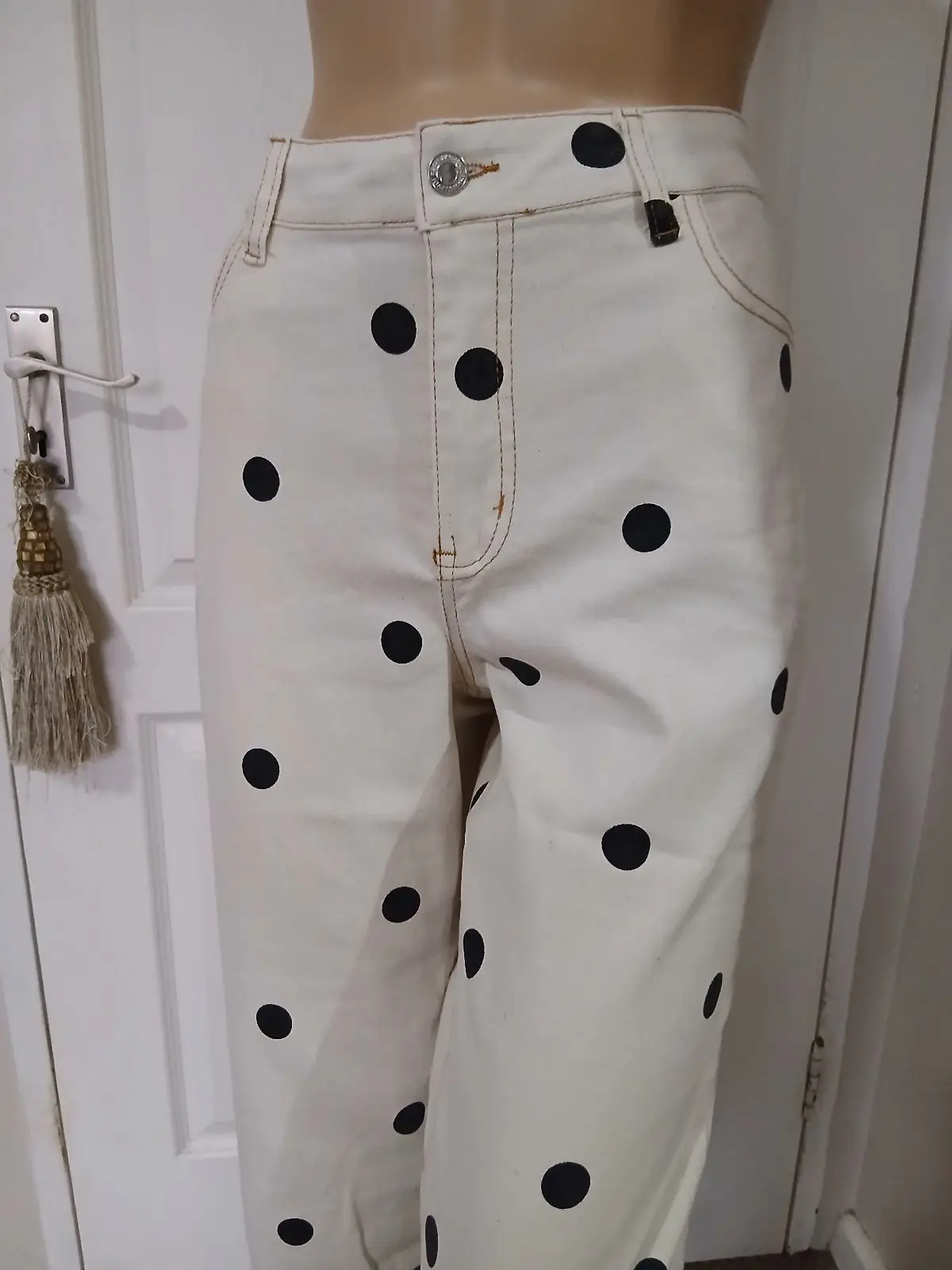 White Polka Dot Denim Jeans