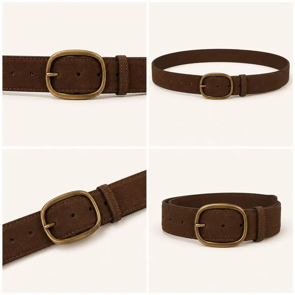 Brown Suede Belt with Brass Buckle