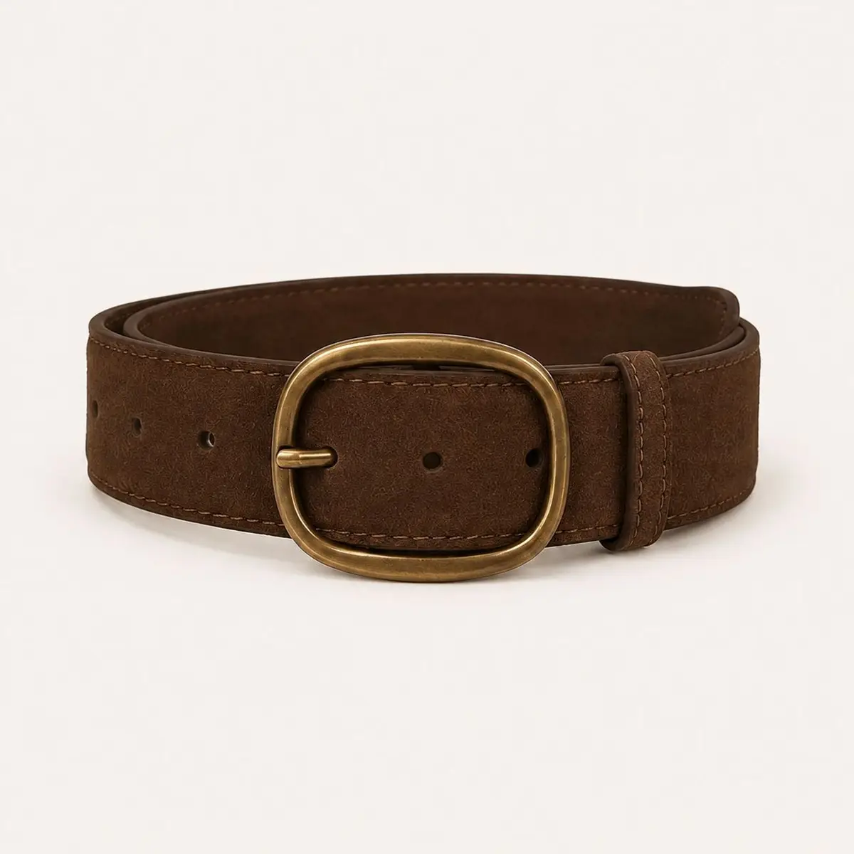 Brown Suede Belt with Brass Buckle