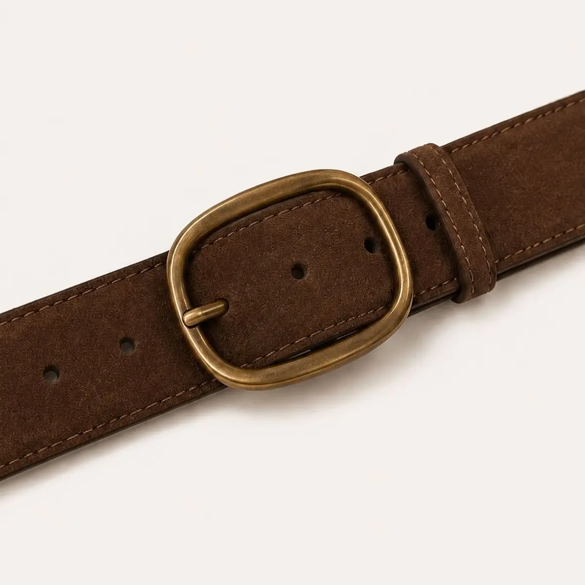 Brown Suede Belt with Brass Buckle