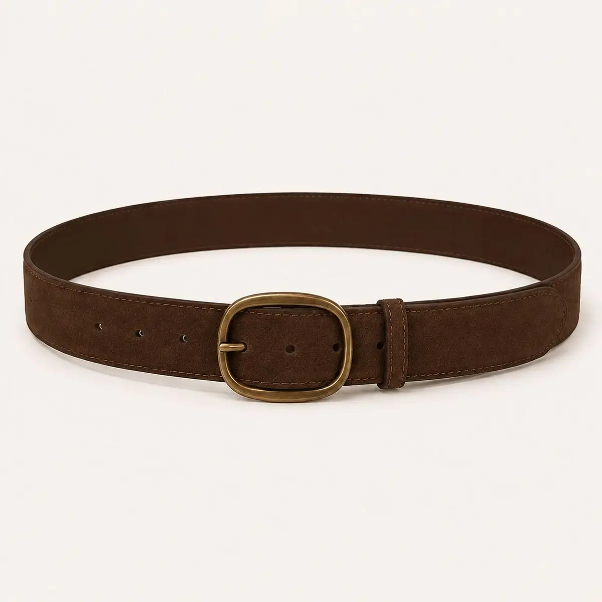 Brown Suede Belt with Brass Buckle