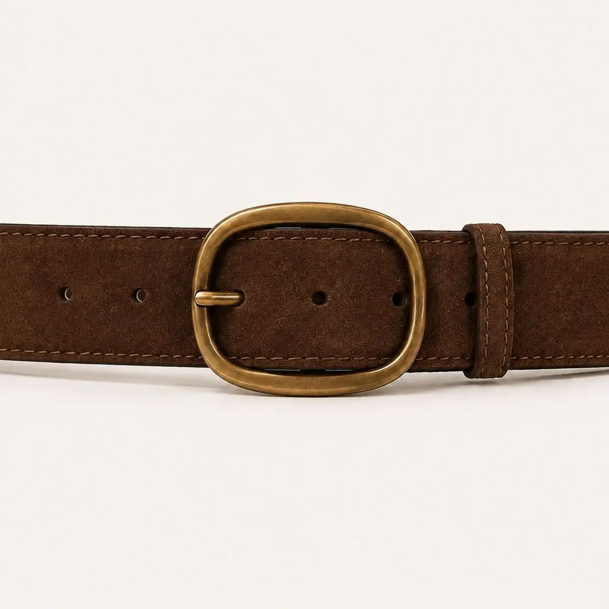 Brown Suede Belt with Brass Buckle