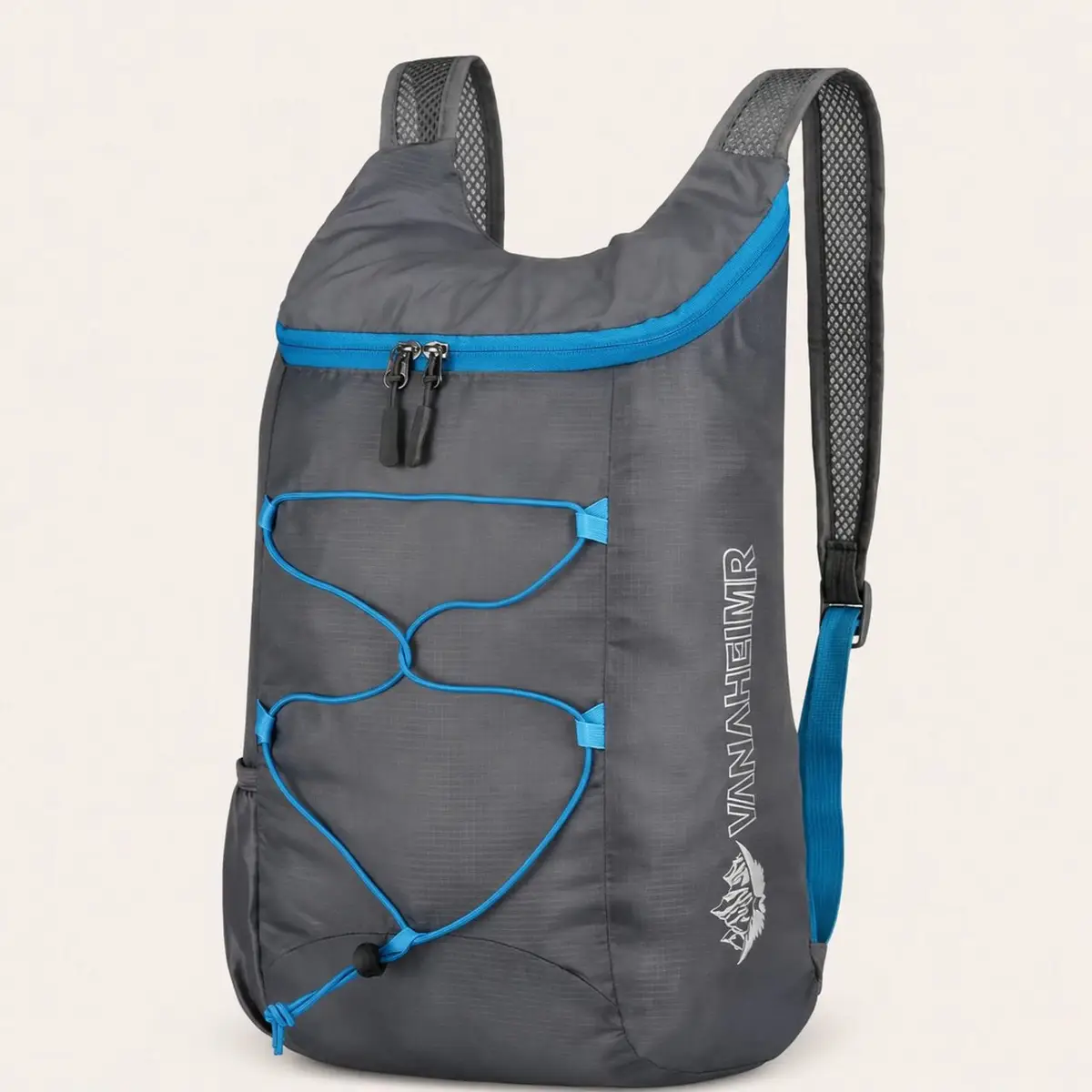 Vanaheimr Lightweight Grey Backpack with Blue Accents