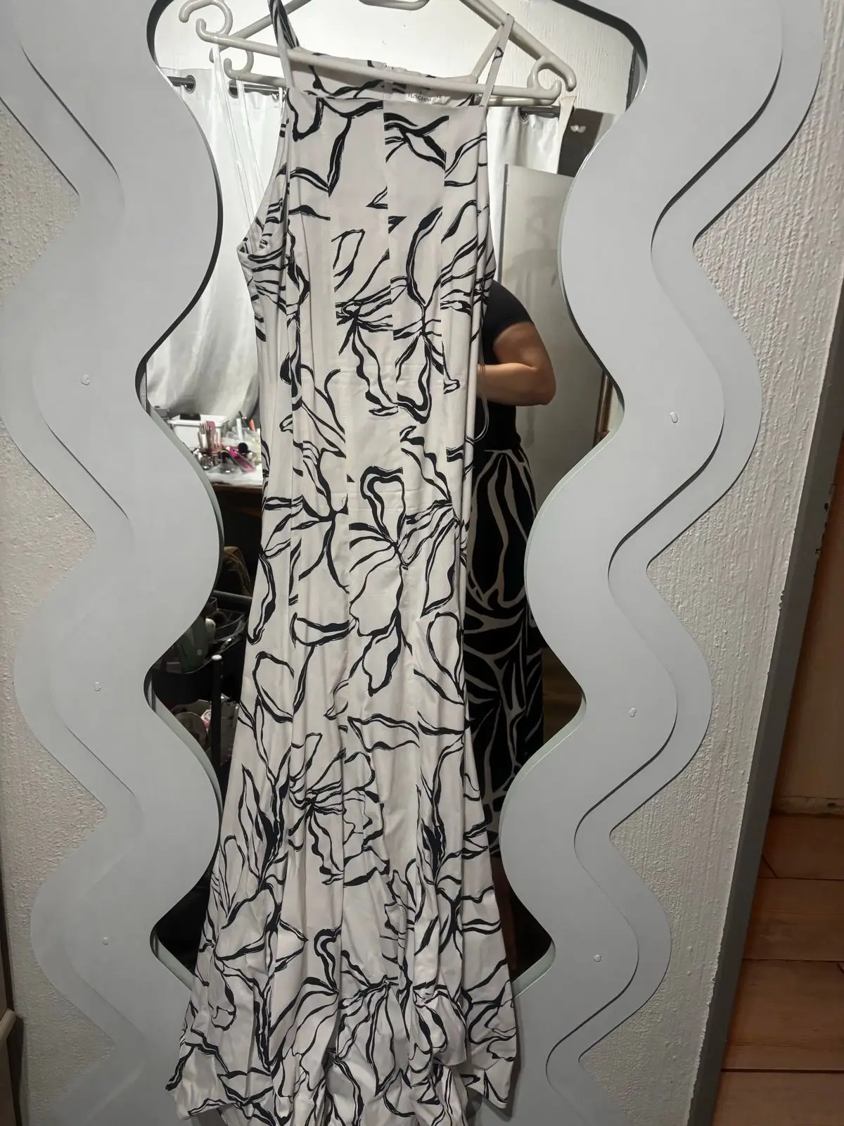 White and Black Floral Midi Dress