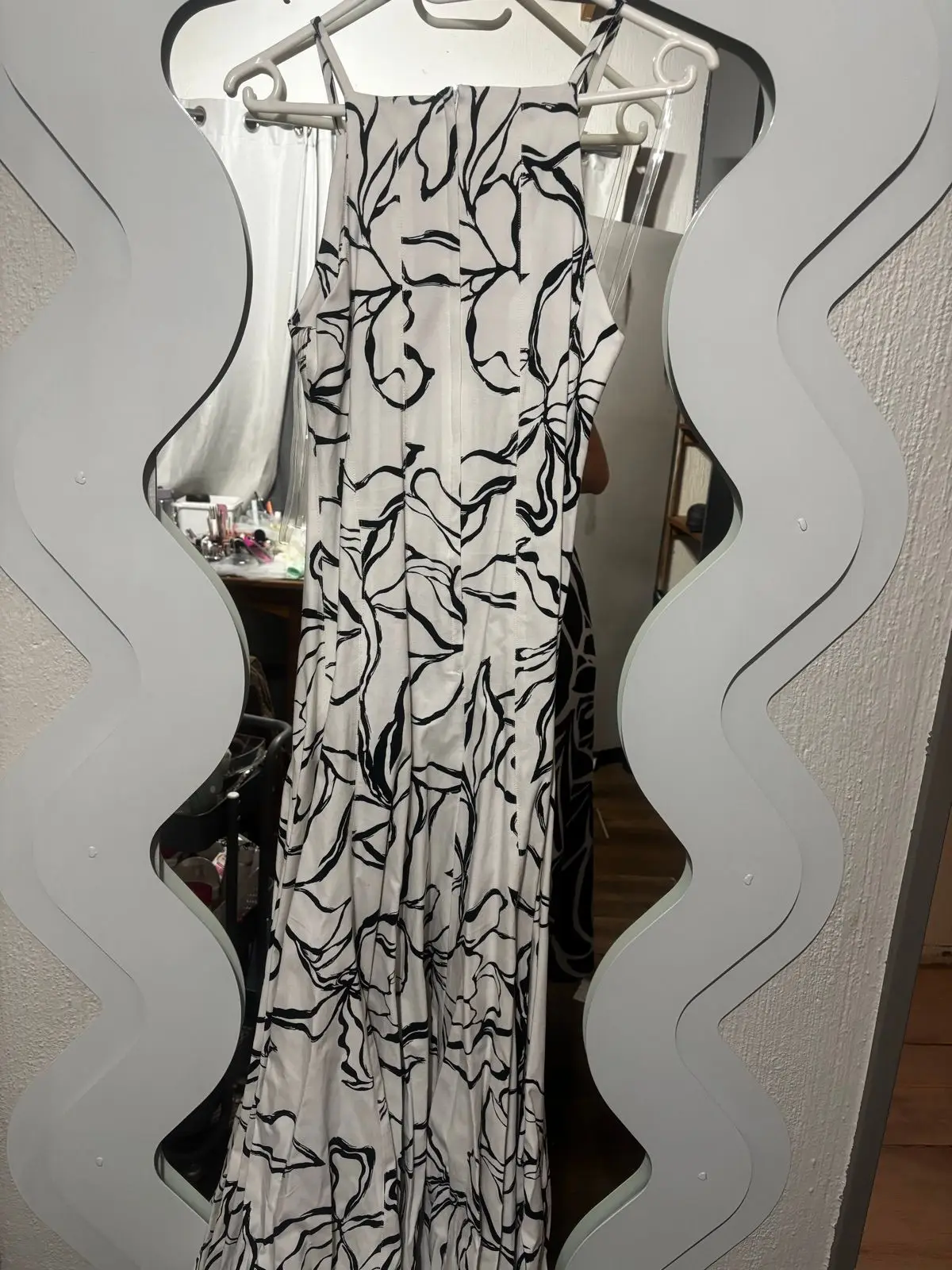 White and Black Floral Midi Dress