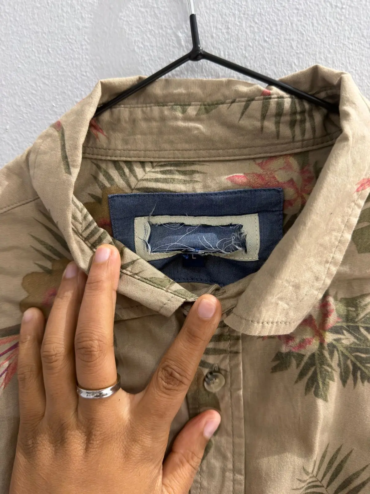 Khaki Floral Short Sleeve Button-Up Shirt