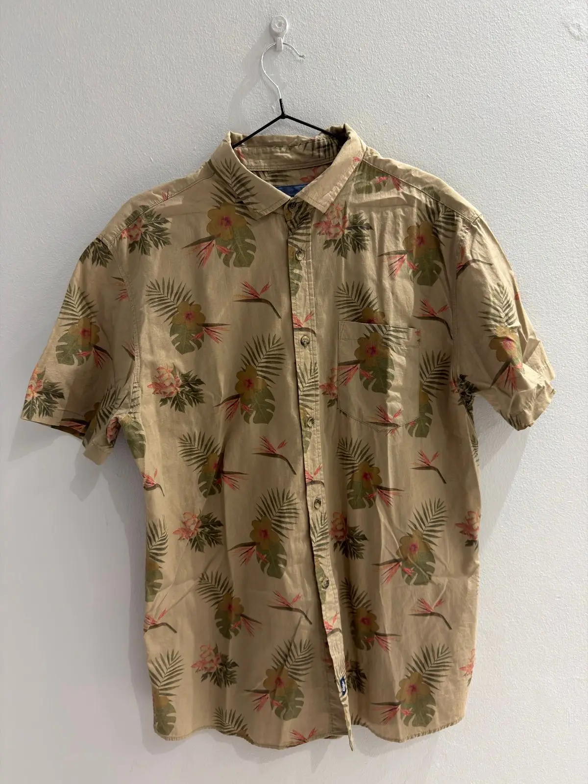 Khaki Floral Short Sleeve Button-Up Shirt