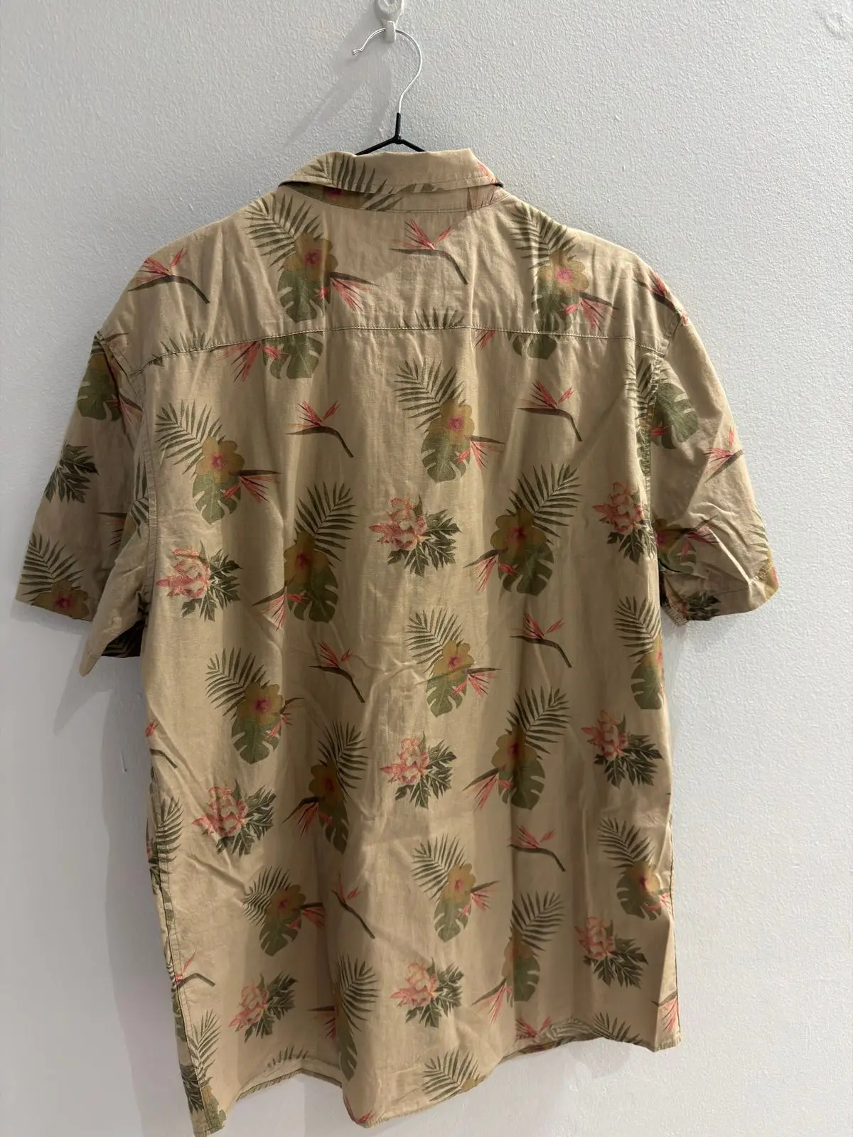 Khaki Floral Short Sleeve Button-Up Shirt
