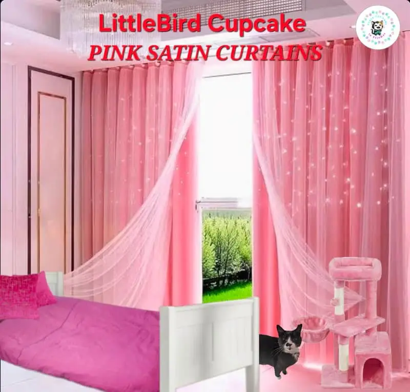 Pink Satin Curtains x2 FREE Pink Duvet