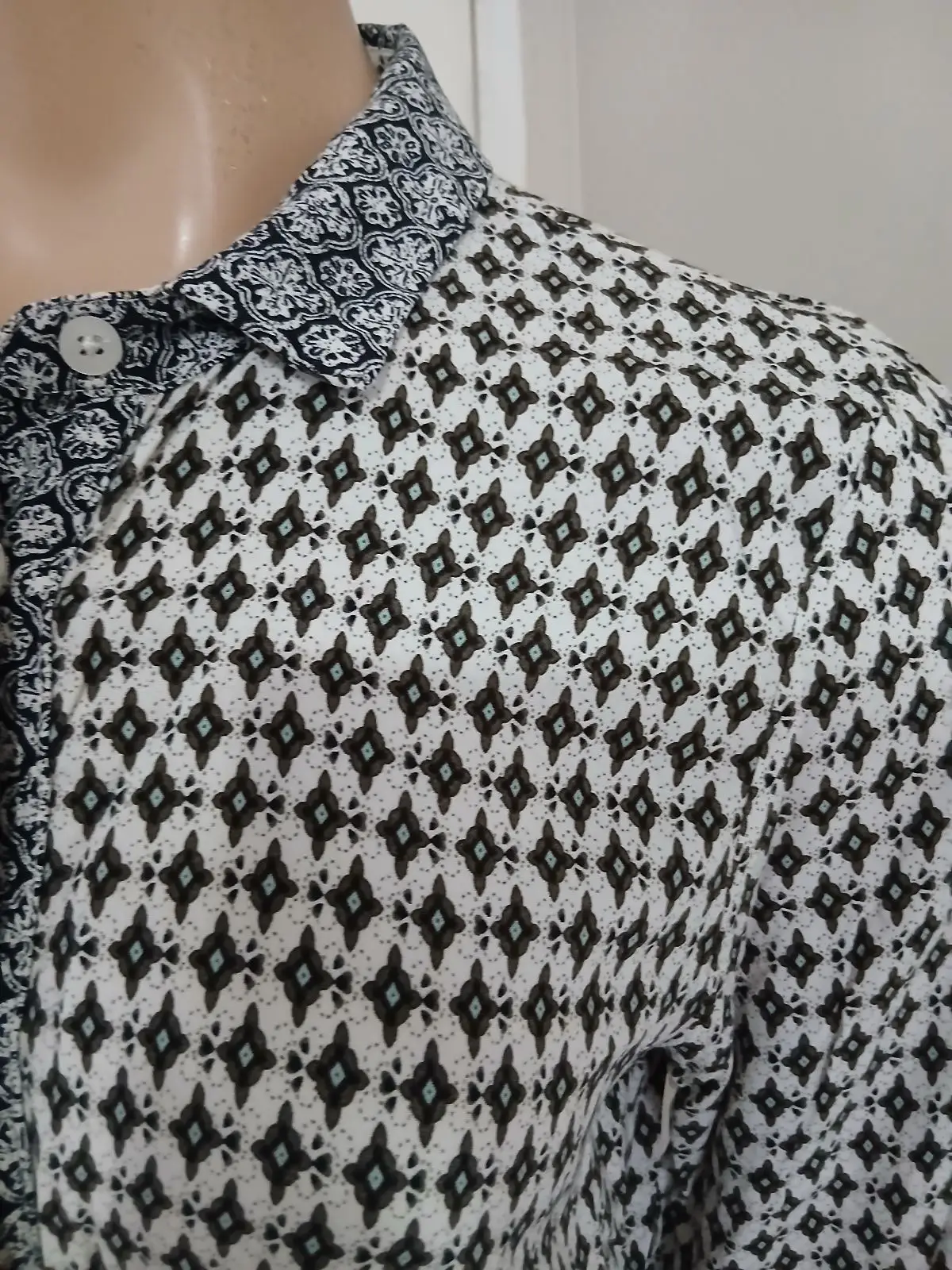 Patterned Long Sleeve Shirt Dress with Belt